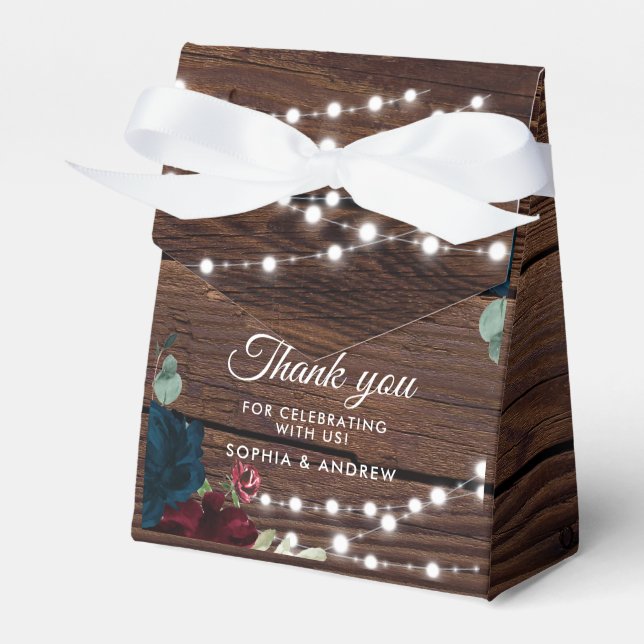 Marsala & Navy Rustic Wedding  Favour Box (Front Side)