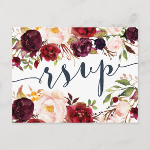 Marsala Navy Wedding RSVP Postcard