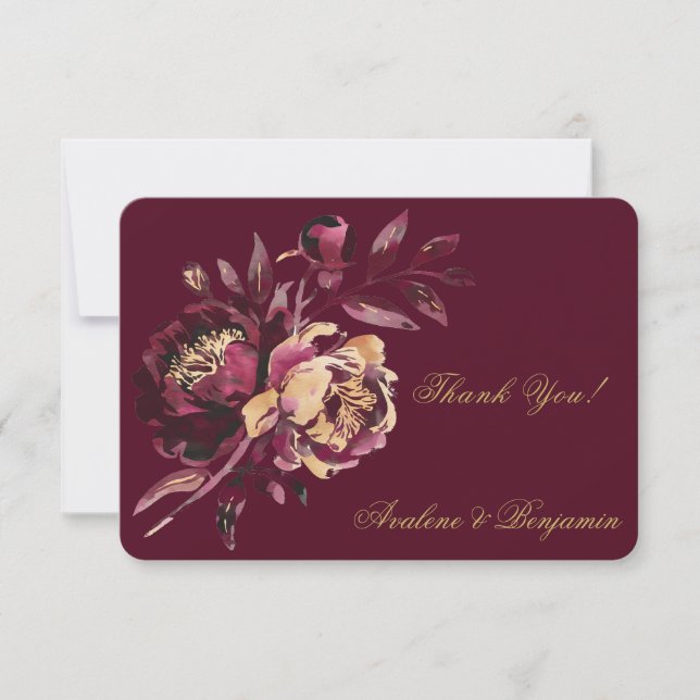 Marsala or Peony Peony Mariage Carte de remercieme (Devant)