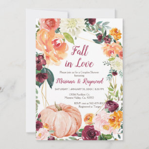 Marsala Orange Pumpkin Fall In Love Couples Shower Invitation