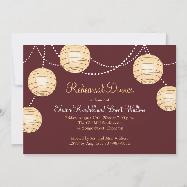 Marsala Party Lanterns Rehearsal Dinner Invitation (Front)