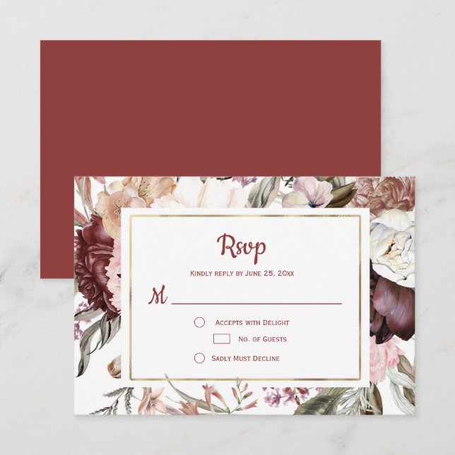 Marsala Peach Terracotta Pink Floral RSVP (Front/Back)