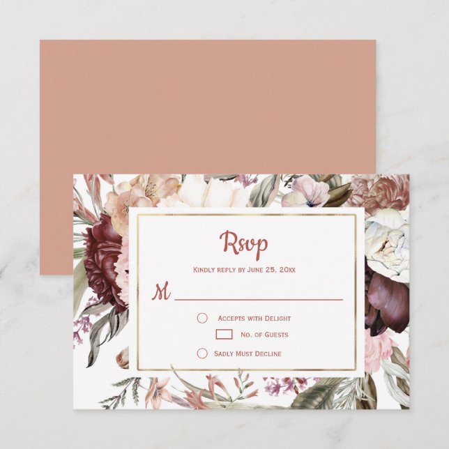 Marsala Peach Terracotta Pink Floral RSVP Card (Front/Back)