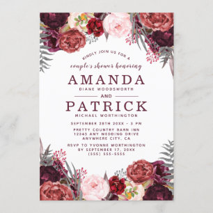 Marsala Peony Fall Boho Couples Shower Invitations