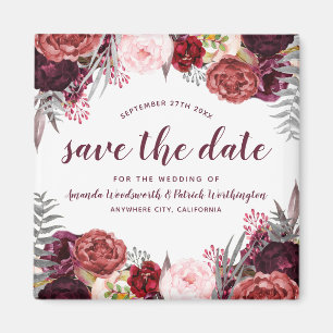 Marsala Peony Mariage de automne Magnet Réservez l
