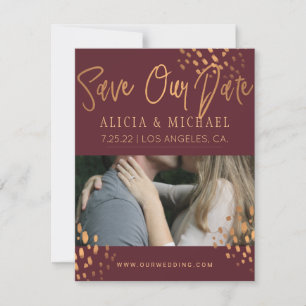 Marsala PHOTO Faux Metal Gold Foil Typography Save The Date