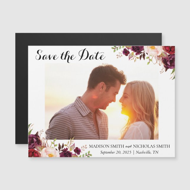 Marsala Pink Floral Photo Magnet Réservez la date (Devant / Derrière)