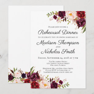 Marsala & Pink Floral Rehearsal Dinner Invitations