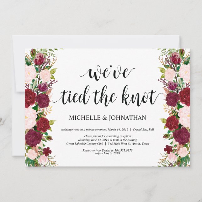 Marsala pink floral wedding Elopement Reception Invitation (Front)