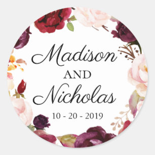 Marsala Pink Floral Wedding Envelope Seal Stickers