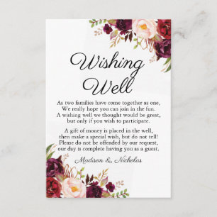 Marsala & Pink Floral Wedding Wishing Well Cards
