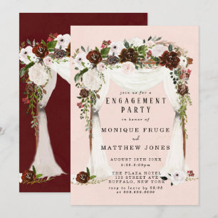 Marsala Pink Floral White Canopy Engagement Party Invitation
