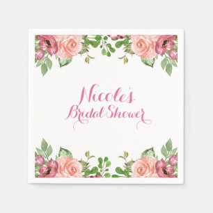 Marsala Pink Flowers Floral Bridal Shower Elegant Napkin