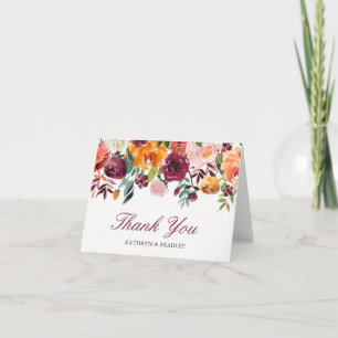 Marsala Pink Orange Blossom Flowers Thank You Card