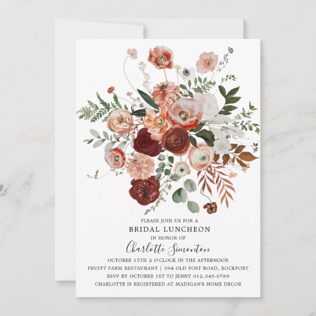 Marsala Pink Terracotta Floral Bridal Luncheon Invitation (Front)