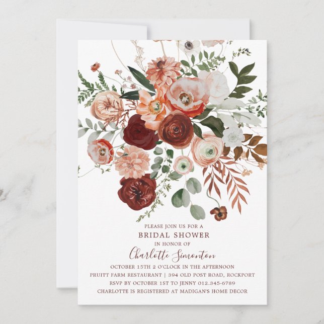 Marsala Pink Terracotta Floral Bridal Shower Invitation (Front)