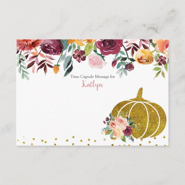 Marsala Pumpkin First Birthday Time Capsule Card (Front)