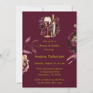 Marsala Red and Gold Peony Brunch and Bubbly Invitation