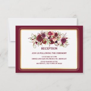 Marsala Red and Gold Wedding Reception Card