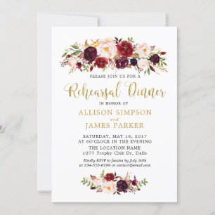 Marsala Red Autumn Gold Rehearsal Dinner Card
