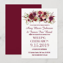 Marsala Red Bourgogne Floral Wedding Invitations