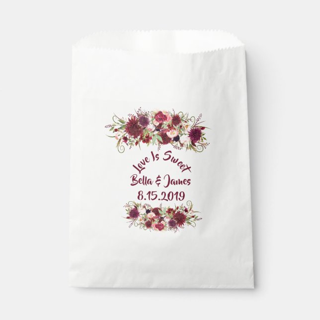 Marsala Red Burgundy Floral Chic Favour Bag (Front)