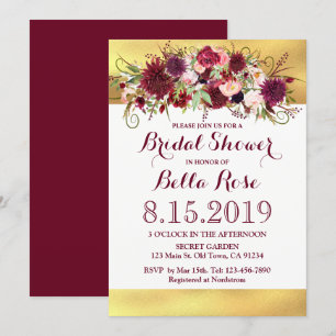 Marsala Red Burgundy Gold Bridal Shower Invite
