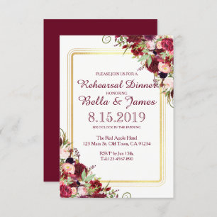 Marsala Red Burgundy Gold Mariage Invitation
