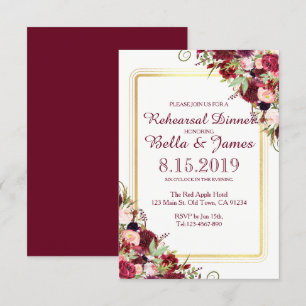 Marsala Red Burgundy Gold Wedding Rehearsal Invite
