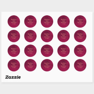 Marsala Red Burgundy Modern Watercolor Thank You C Classic Round Sticker