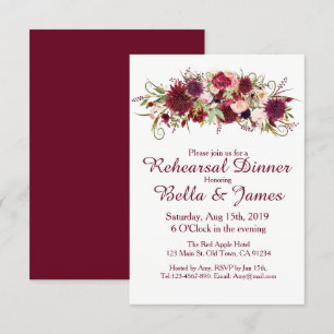 Marsala Red Burgundy Wedding Rehearsal Invitations