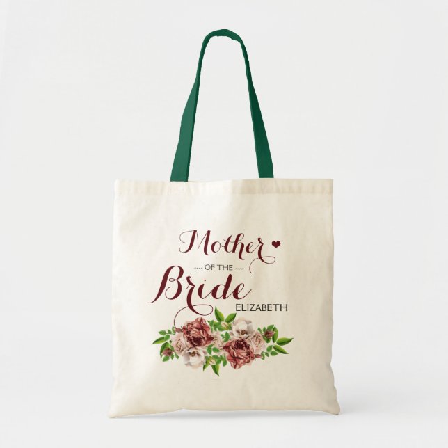 Marsala Red Floral Mother of the Bride Tote Bag (Front)