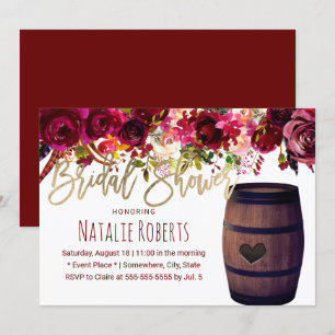 Marsala Red Floral Wine Barrel Bridal Shower Invitation