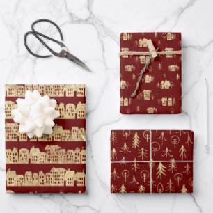 Marsala Red Gold Pattern Wrapping Paper Sheet