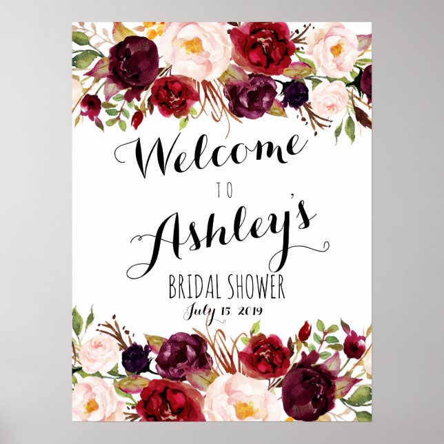 Marsala red rose welcome sign (Front)
