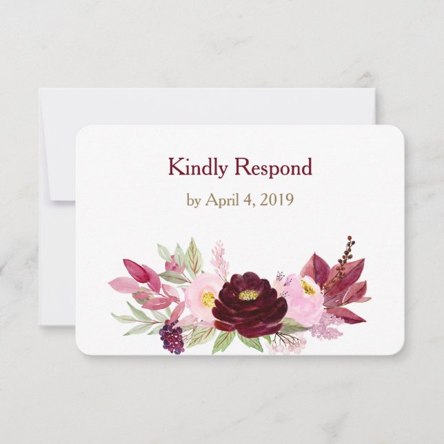 Marsala Rose de vin Floral Wedding RSVP (Devant)
