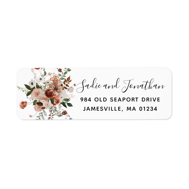 Marsala Rose Floral Adresse de retour Label (Devant)