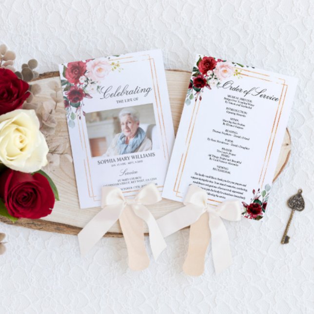 Marsala Rose Funeral Program Set of Fans (Creator Uploaded)