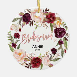 Marsala Rose Gold Bridesmaid Ceramic Ornament