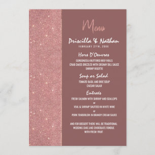 Marsala Rose Gold Glitter Colour Block Wedding Men Menu
