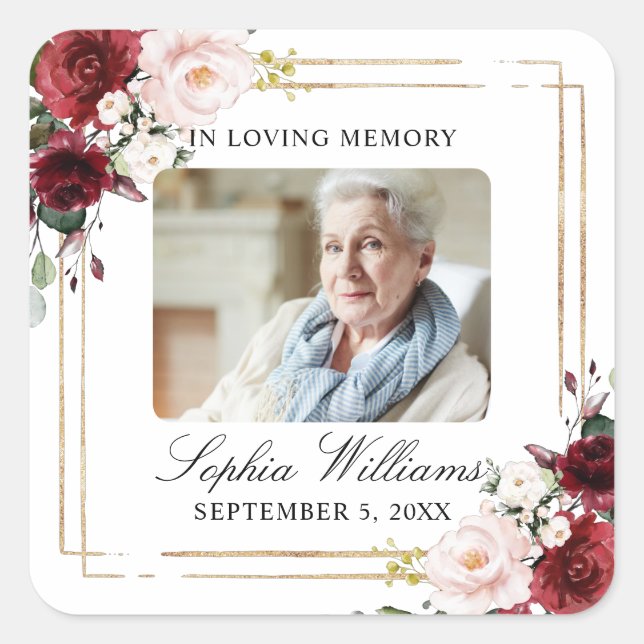 Marsala Rose Memorial Funeral Square Sticker (Front)
