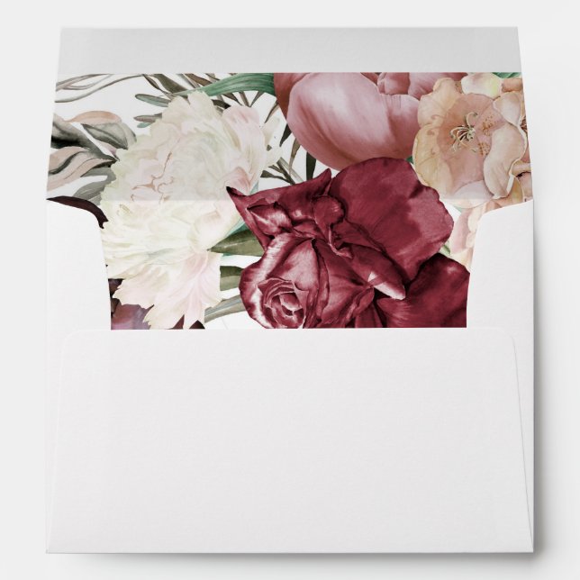 Marsala Rose Peach Winter White Floral Wedding Envelope (Back (Bottom))