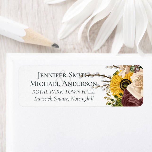 Marsala Roses Sunflowers Budget Cheap Wedding (Insitu)