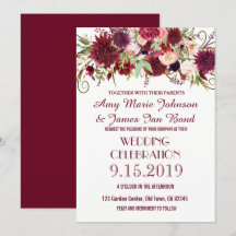 Marsala Rouge Bourgogne Floral Chic Cartes de Mari