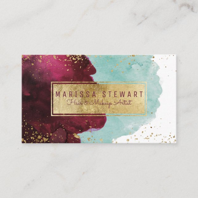 Marsala Rouge Turquoise Aquarelle Carte de visite  (Devant)