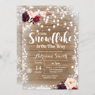 Marsala snowflake is on the way baby shower invitation