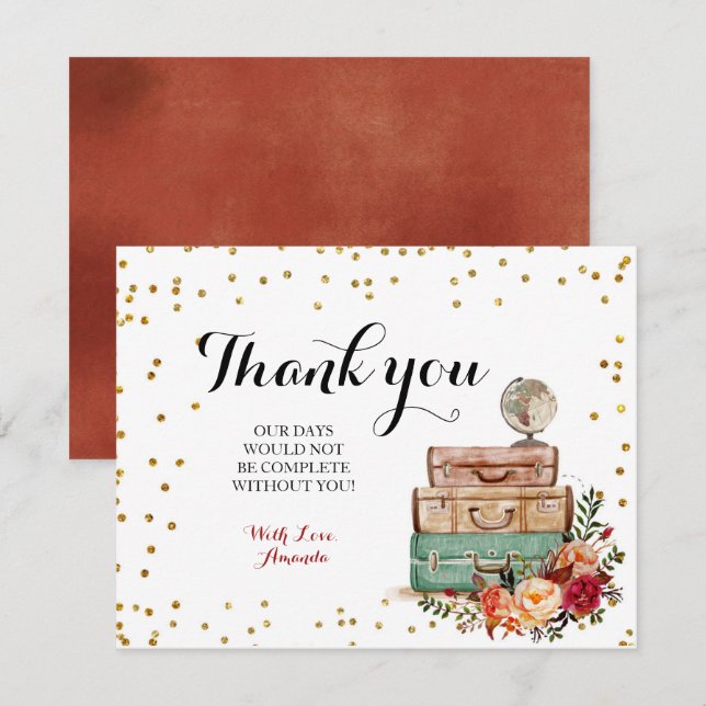 Marsala Travel Theme Thank you card (Front/Back)