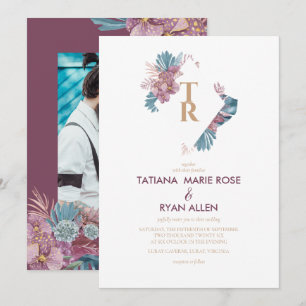 Marsala Tropical Leaves Floral Wedding Invitation