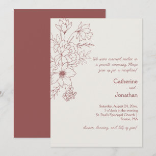Marsala Vintage Line Drawn Floral Reception Invitation