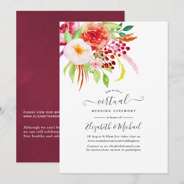 Marsala Vintage Rustic Charm Virtual Wedding Invitation (Front/Back)